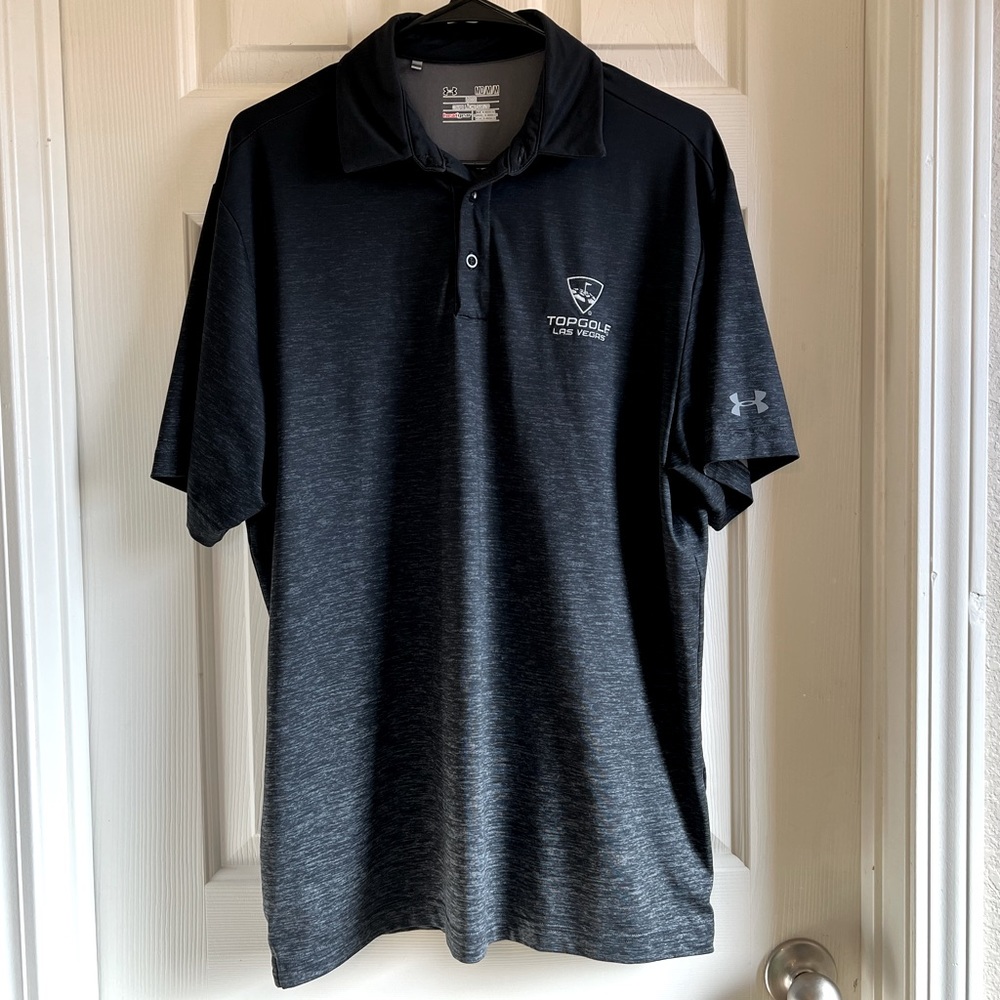 Topgolf Las Vegas Under Armour Mens polo Medium heathered black ombré like new